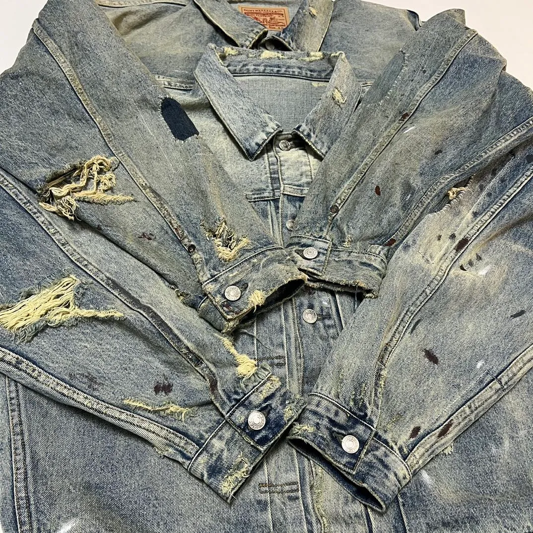 Proofing VS ZP SAINT MICHAEL x BERBERJIN BJ_DENIM JACKET/DAMAGE/BLU Latest BBJ joint model destroyed distressed ripped denim jacket heavy wash water SM destroyed denim jacket washed water blue S-XL